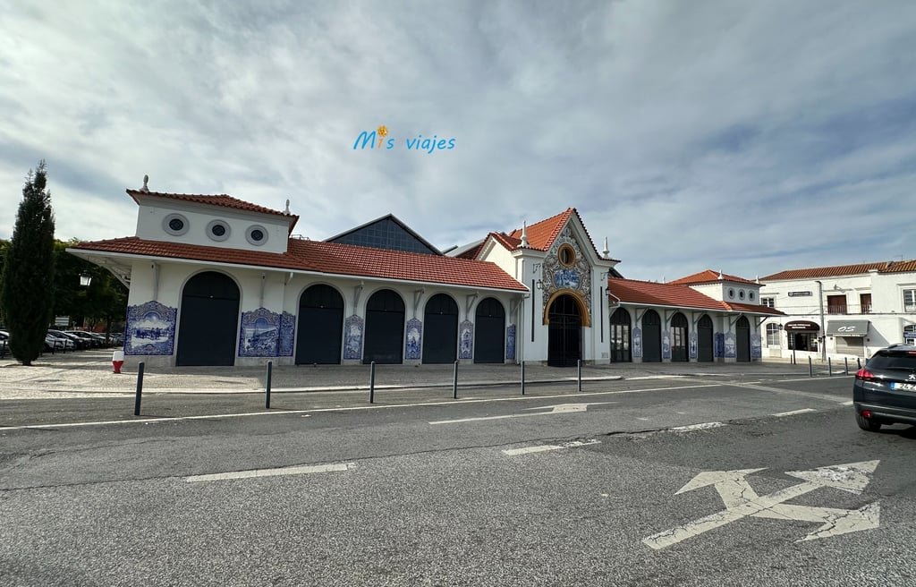 Santarém: Entre Murallas Medievales, Gótico y el Río Tajo Panorámica del Mercado Municipal de Santarém adornado de azulejos tradicionales portugueses