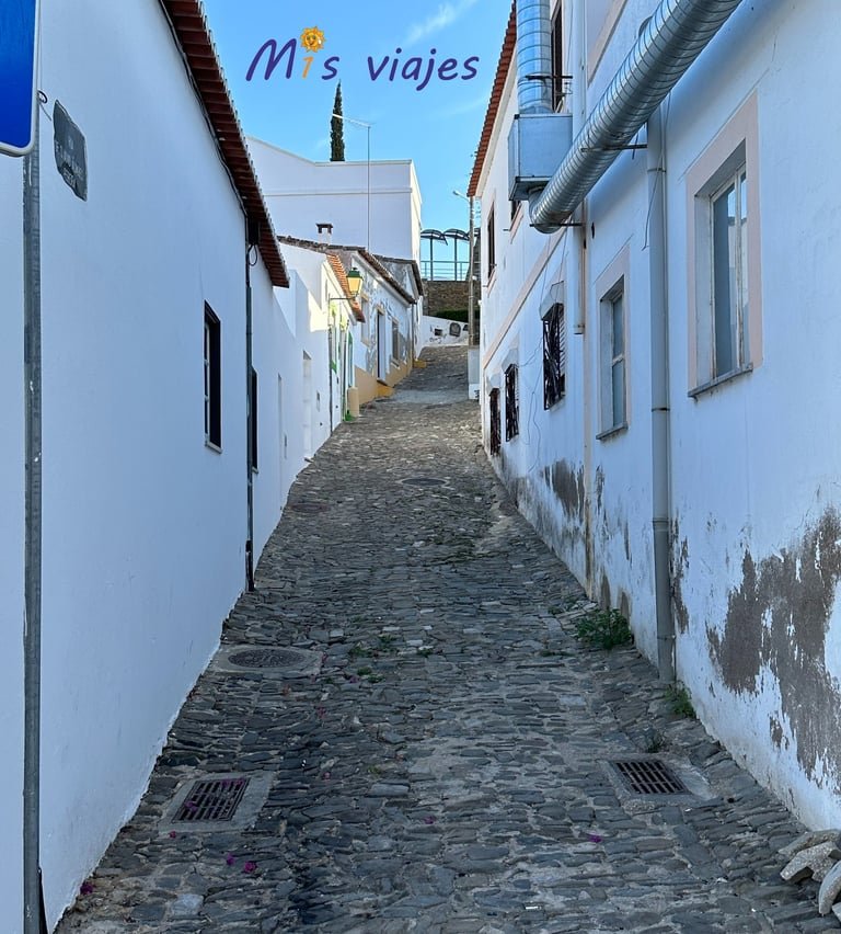 Calle Nuno Alváres Pereira, al fondo el pequeño jardín del Castillo