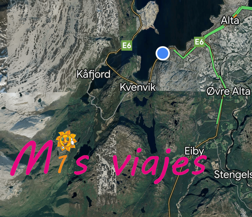 Captura del Google Maps con el Fiordo Kafjord de Alta