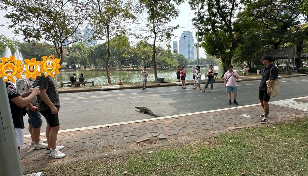 Lumphini Park: El Oasis Verde en el Corazón de Bangkok M1s Viajes flipando con el Varano de Agua.
