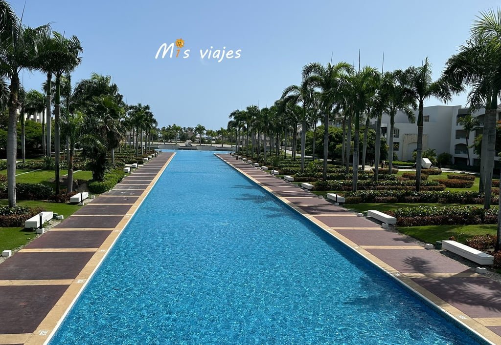 Agua y palmeras por todo el complejo