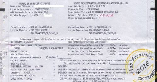 San Francisco: Su Golden Gate y sus Colinas Contrato de Alquiler de Avis en San Francisco.
